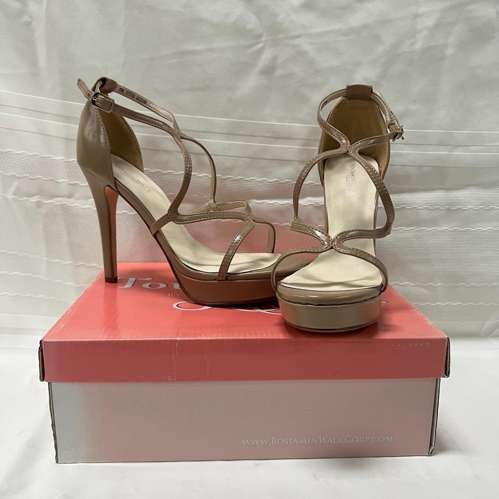 Touch Ups Strappy Platform Heels in Taupe and Beige